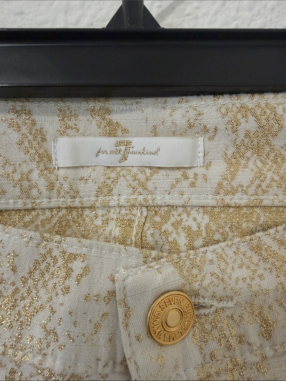 7 For All Mankind Beige and Gold Snake-Print Skinny Jeans
